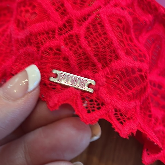 Victoria's Secret PINK Red Pink Racerback Front Hook Lace Push Up Bra Size 34C - Picture 4 of 8